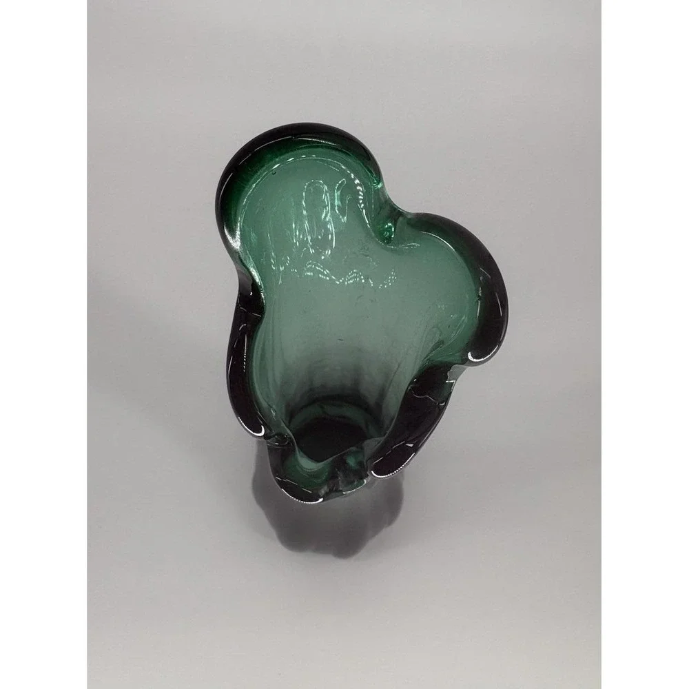 Mid Century Modern Emerald Green Swung Glass Vase 12.5
